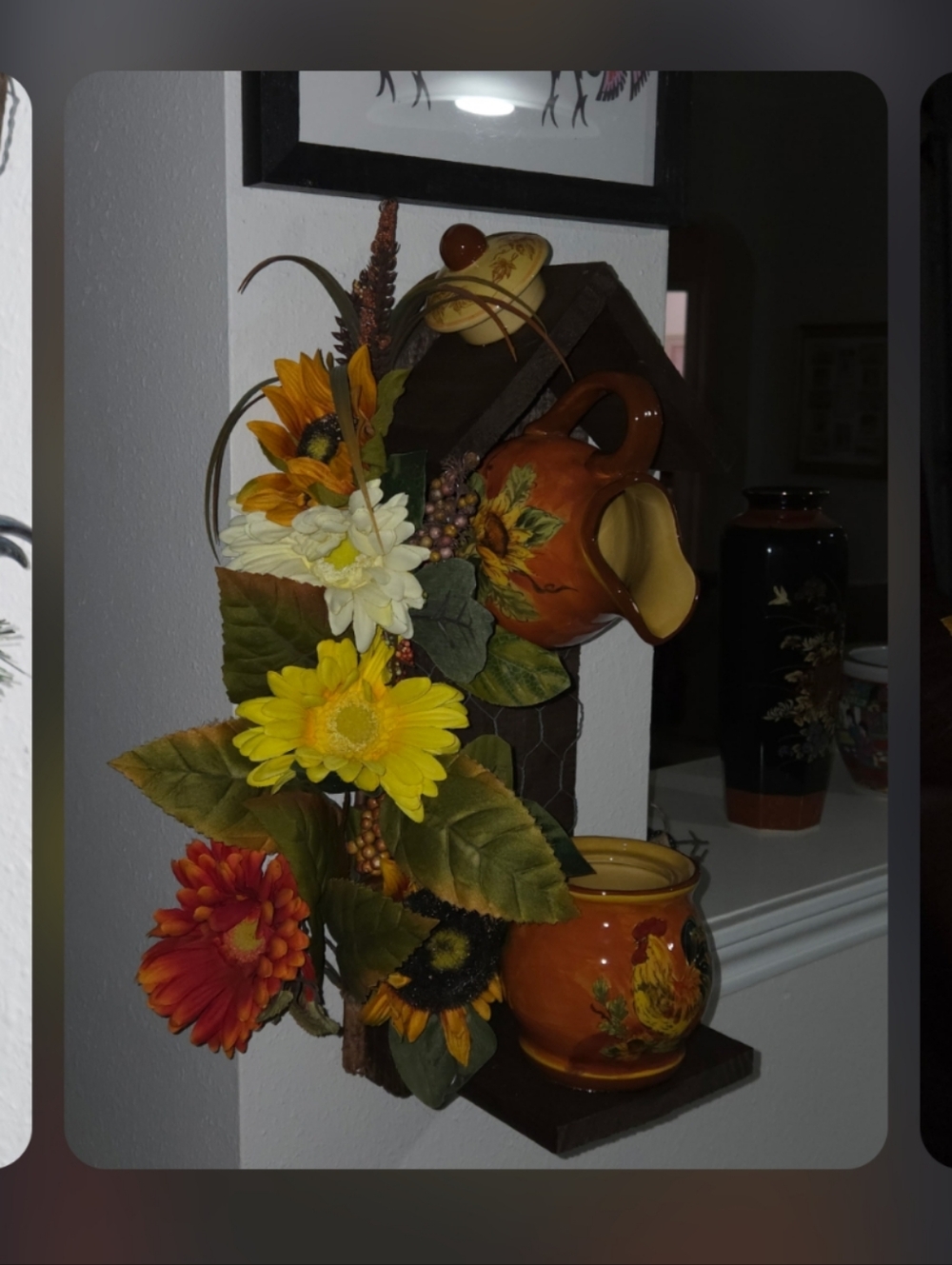 Rustic Wooden Handmade Teapot Bird Feeder Fruit And Flowers - Picture 12 of 16